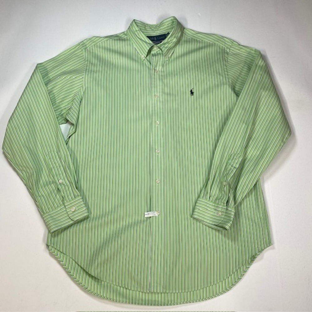 Ralph Lauren Classic‎ Fit Striped Button Down Shirt Mens Large Green White Pony